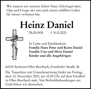 Traueranzeige von Heinz Daniel von vrm-trauer
