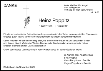 Traueranzeige von Heinz Poppitz von vrm-trauer