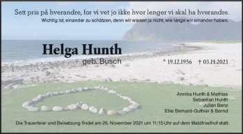 Traueranzeige von Helga Hunth von vrm-trauer