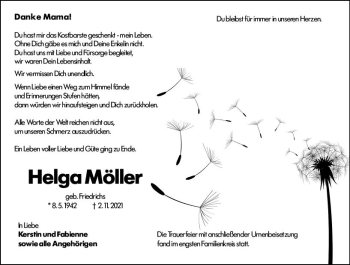 Traueranzeige von Helga Möller von vrm-trauer