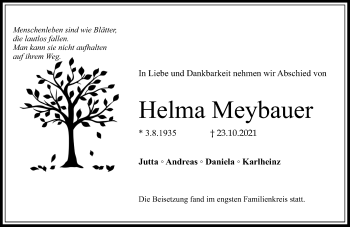 Traueranzeige von Helma Meybauer von vrm-trauer