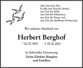 Traueranzeige von Herbert Berghof von vrm-trauer