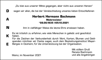 Traueranzeige von Herbert Hermann Bachmann von vrm-trauer