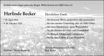Traueranzeige von Herlinde Becker von vrm-trauer
