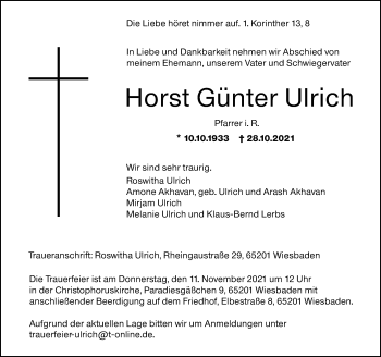 Traueranzeige von Horst Günter Ulrich von vrm-trauer