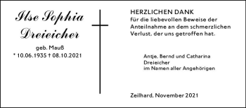 Traueranzeige von Ilse Sophia Dreieicher von vrm-trauer