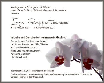 Traueranzeige von Inge Ruppert von vrm-trauer