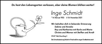 Traueranzeige von Inge Schmidt von vrm-trauer