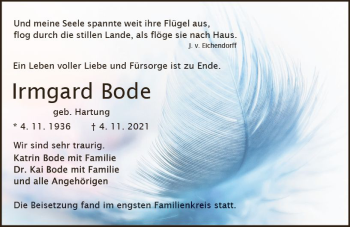 Traueranzeige von Irmgard Bode von vrm-trauer