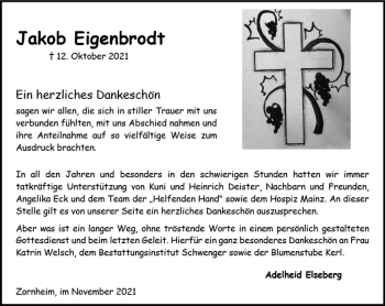 Traueranzeige von Jakob Eigenbrodt von vrm-trauer