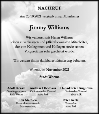 Traueranzeige von Jimmy Williams von vrm-trauer