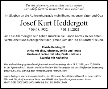 Traueranzeige von Josef Kurt Heddergott von vrm-trauer