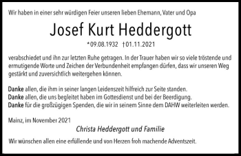 Traueranzeige von Josef Kurt Heddergott von vrm-trauer