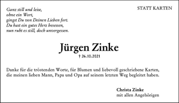 Traueranzeige von Jürgen Zinke von vrm-trauer