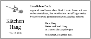 Traueranzeige von Kätchen Haag von vrm-trauer