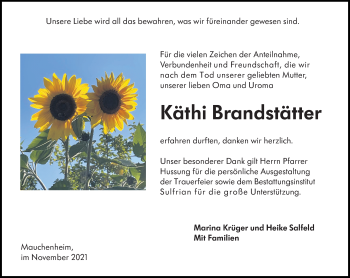 Traueranzeige von Käthi Brandstätter von vrm-trauer