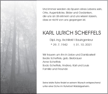 Traueranzeige von Karl Ulrich Scheffels von vrm-trauer