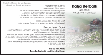 Traueranzeige von Katja Berbalk von vrm-trauer