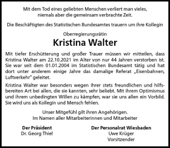 Traueranzeige von Kristina Walter von vrm-trauer