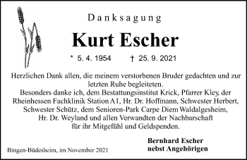 Traueranzeige von Kurt Escher von vrm-trauer