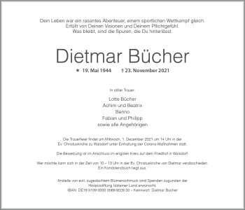 Traueranzeige von Dietmar Bücher von vrm-trauer