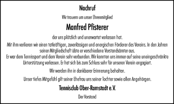 Traueranzeige von Manfred Pfisterer von vrm-trauer