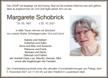 Traueranzeige von Margarete Schobrick von vrm-trauer