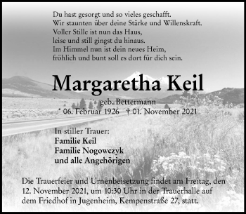 Traueranzeige von Margaretha Keil von vrm-trauer