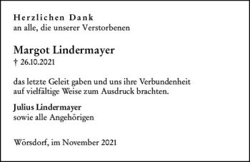 Traueranzeige von Margot Lindermayer von  Camberger Anzeiger