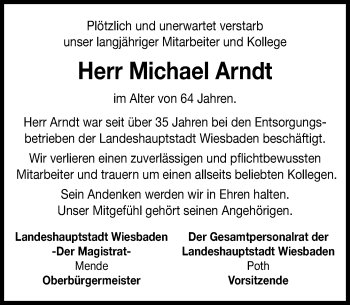 Traueranzeige von Michael Arndt von vrm-trauer