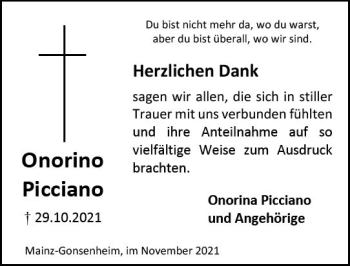 Traueranzeige von Onorino Picciano von vrm-trauer