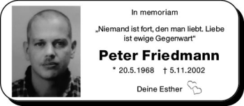 Traueranzeige von Peter Friedmann von vrm-trauer