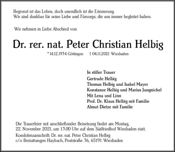 Traueranzeige von Peter Christian Helbig von vrm-trauer