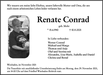 Traueranzeige von Renate Conrad von vrm-trauer