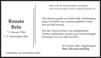 Traueranzeige von Renato Belo von vrm-trauer