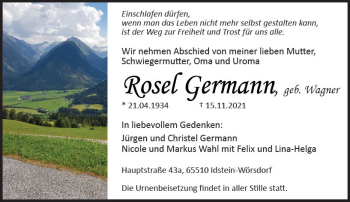 Traueranzeige von Rosel Germann von vrm-trauer