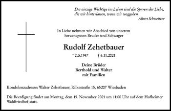 Traueranzeige von Rudolf Zehetbauer von vrm-trauer