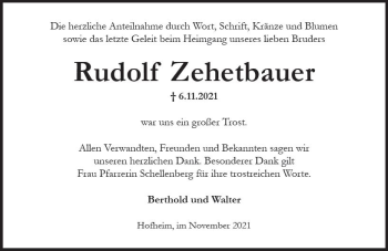 Traueranzeige von Rudolf Zehetbauer von vrm-trauer