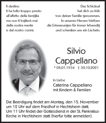 Traueranzeige von Silvio Cappellano von vrm-trauer
