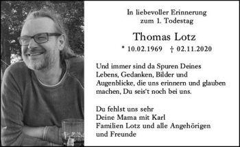 Traueranzeige von Thomas Lotz von vrm-trauer