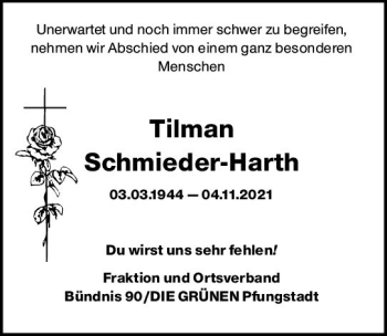 Traueranzeige von Tilman Schmieder-Harth von vrm-trauer