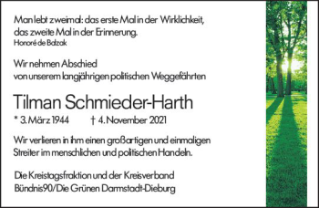 Traueranzeige von Tilman Schmieder-Harth von vrm-trauer