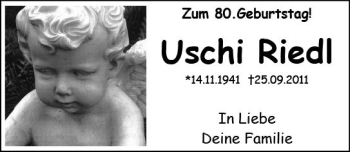 Traueranzeige von Uschi Riedl von vrm-trauer