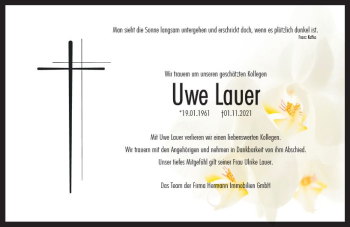 Traueranzeige von Uwe Lauer von vrm-trauer