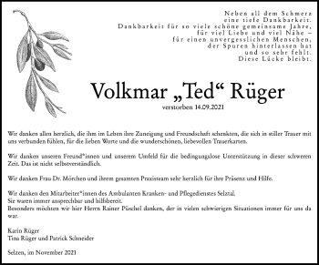 Traueranzeige von Volkmar Rüger von vrm-trauer