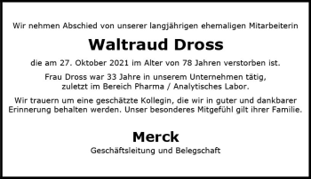Traueranzeige von Waltraud Dross von vrm-trauer