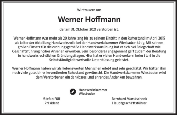 Traueranzeige von Werner Hoffmann von vrm-trauer