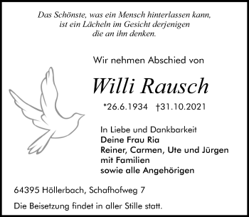 Traueranzeige von Willi Rausch von vrm-trauer