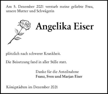 Traueranzeige von Angelika Eiser von vrm-trauer