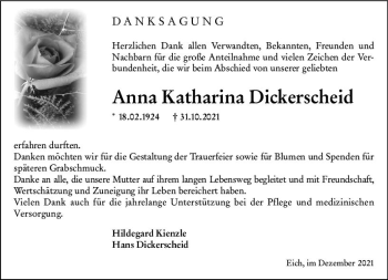Traueranzeige von Anna Katharina Dickerscheid von vrm-trauer